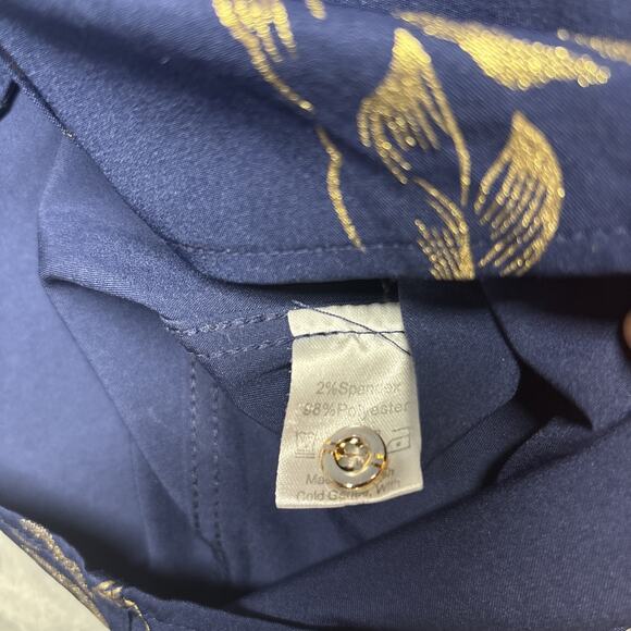 ZEROYAA Mens XXL Floral Rose Blue Gold Button Up Dress Shirt Short Sleeve - Picture 4 of 7